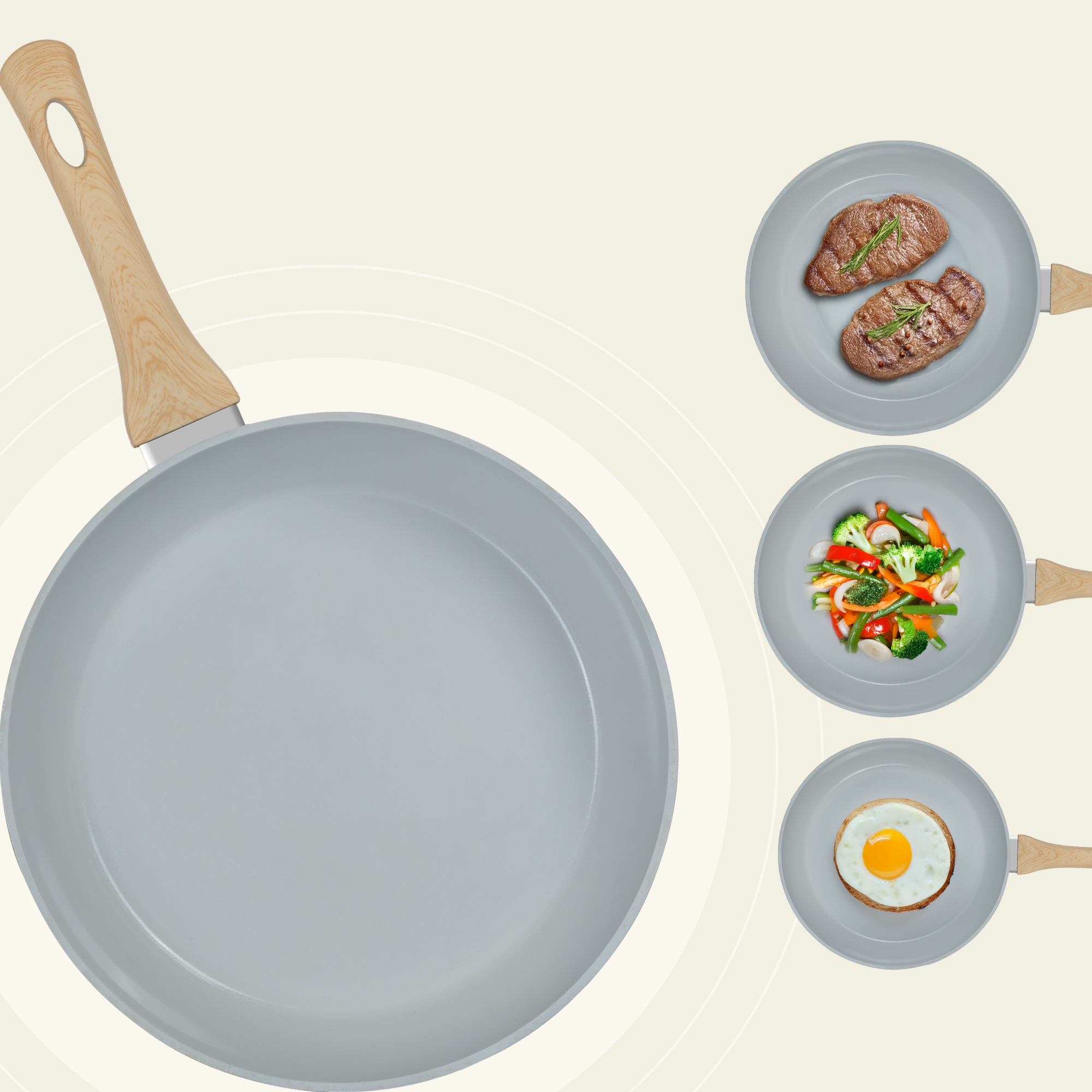 Maison & Kitchen koekenpannenset - 3 Delig - PFAS-vrij - Pastel Green