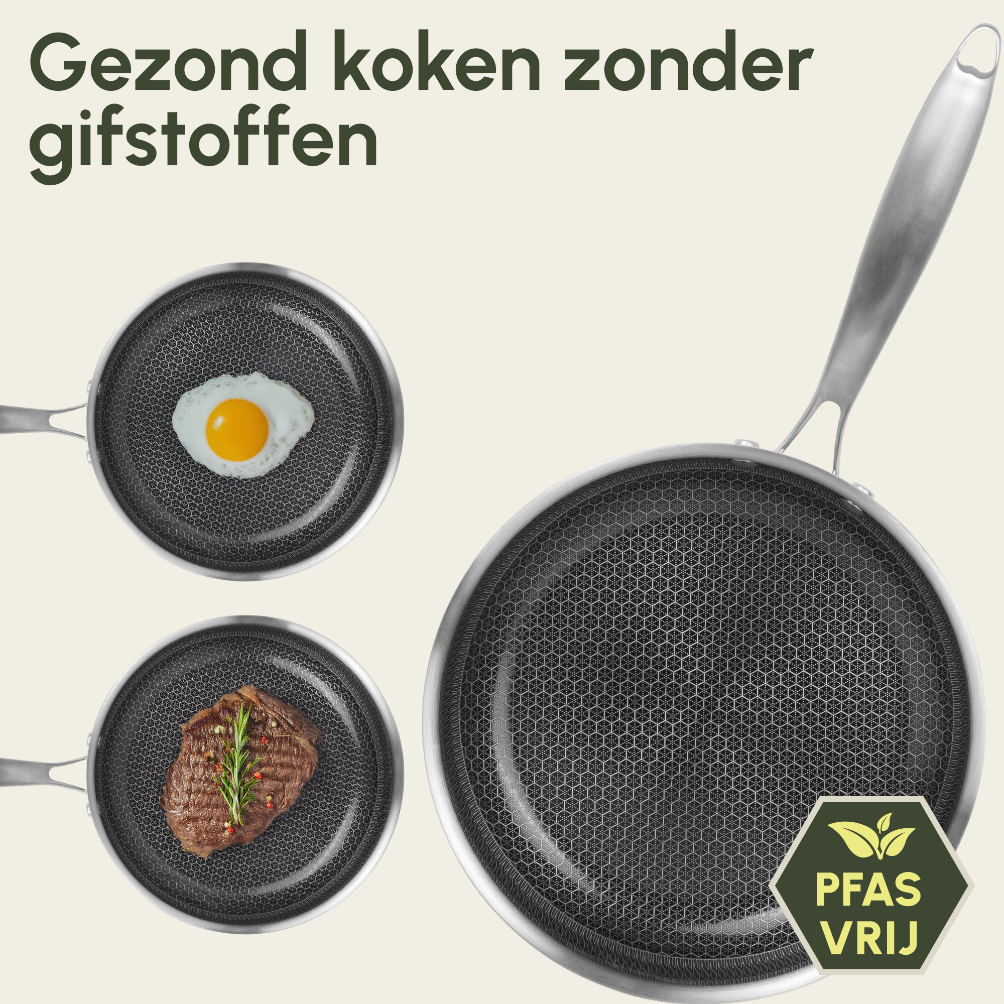 Koekenpan Honey - Keramische coating - 32 cm - PFAS-vrij - RVS