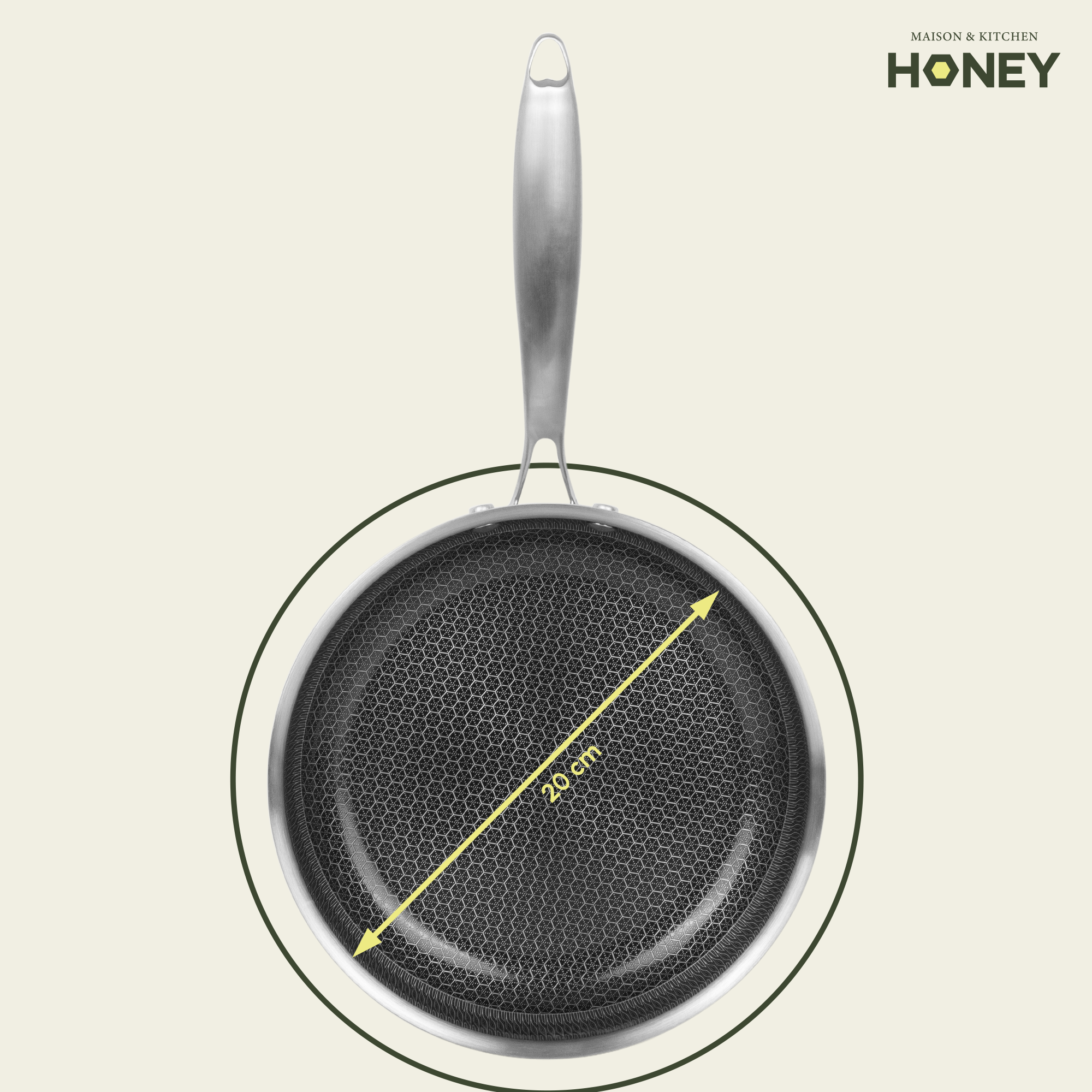 Koekenpan Honey - Keramische coating - 20 cm - PFAS-vrij - RVS