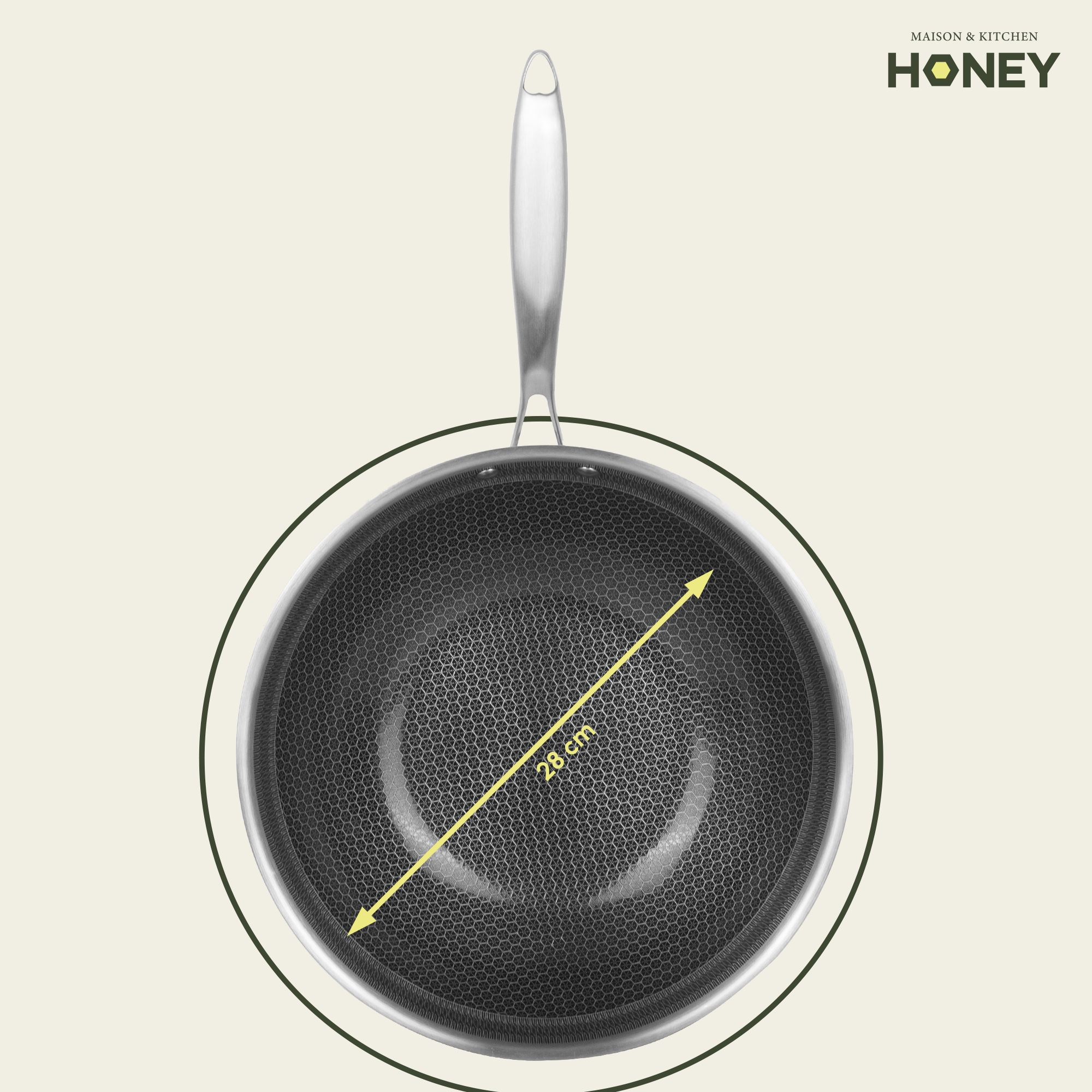 Wokpan Honey - Keramische coating - 28 cm - PFAS-vrij - RVS