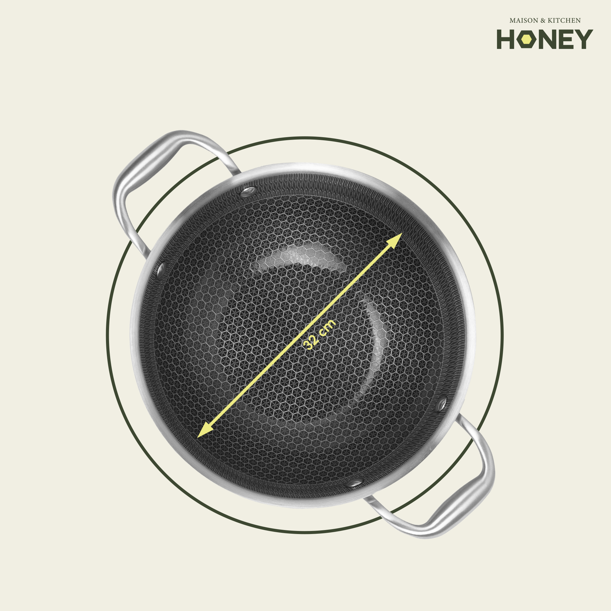 Kookpan Honey - Keramische coating - 32 cm - PFAS-vrij - RVS