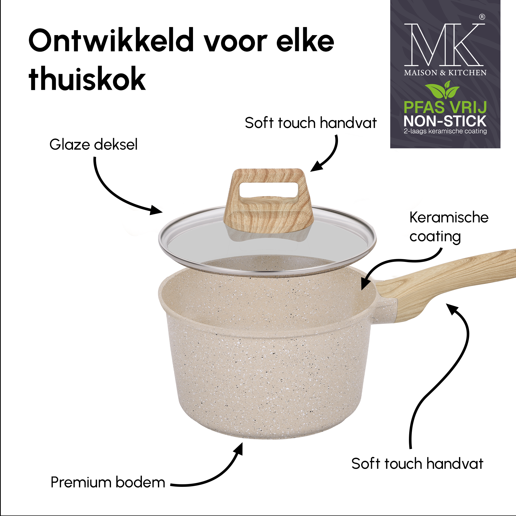 Kochtopf - Kochtopf - PFAS-frei - Beige - 18 cm